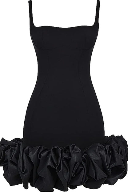 Ruched Square Neck Sleeve Mini Dress