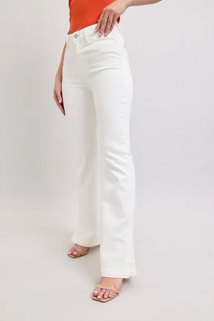 Judy Blue Full Size High Waist Side Slit Slim Bootcut Jeans Plus Size WHT / 14W WHT / 11(30) WHT / 0(24) WHT / 14W-WHT / 11(30)-WHT / 0(24)-WHT / 1(25)-WHT / 3(26)-WHT / 5(27)-WHT / 7(28)-WHT / 9(29)-WHT / 13(31)-WHT / 15(32)-WHT / 16W-WHT / 18W-WHT / 20W-WHT / 22W-WHT / 24W-