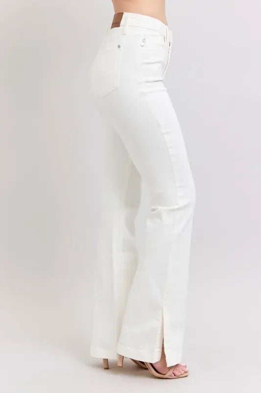 Judy Blue Full Size High Waist Side Slit Slim Bootcut Jeans Plus Size WHT / 14W WHT / 11(30) WHT / 0(24) WHT / 14W-WHT / 11(30)-WHT / 0(24)-WHT / 1(25)-WHT / 3(26)-WHT / 5(27)-WHT / 7(28)-WHT / 9(29)-WHT / 13(31)-WHT / 15(32)-WHT / 16W-WHT / 18W-WHT / 20W-WHT / 22W-WHT / 24W-