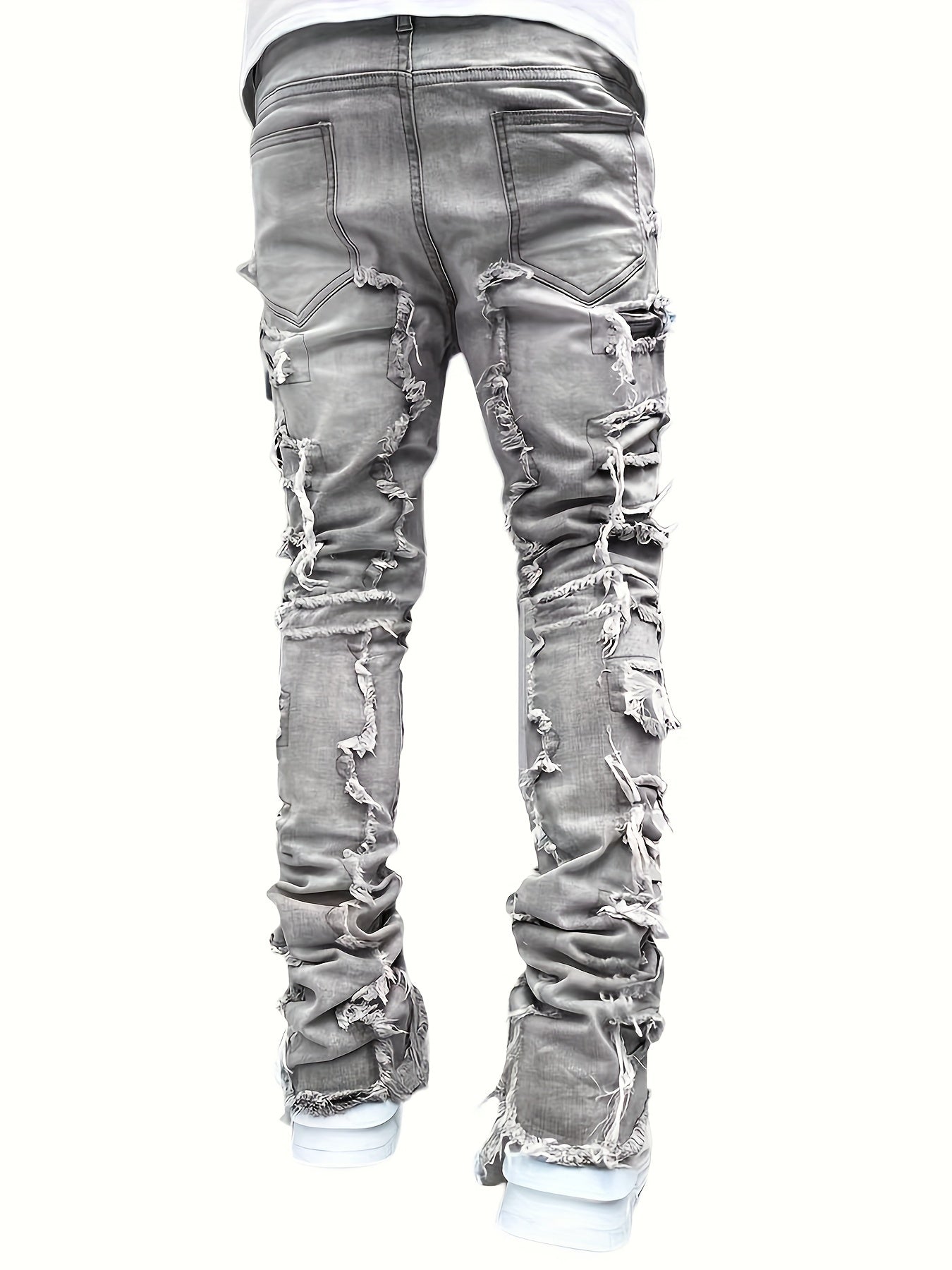 Men's Slim-Fit Stretch Denim Jeans with Raw Trim & Tassel Details -  Distressed Street Style Hip-Hop Pink / S Pink / M Pink / L Pink / S-Pink / M-Pink / L-Pink / XL-Pink / XXL-