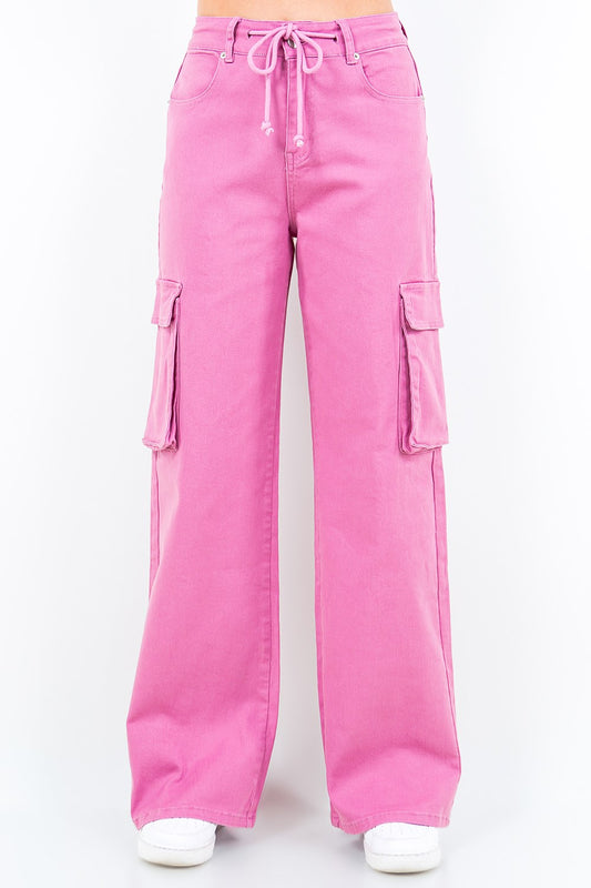 American Bazi Full Size Drawstring Wide Leg Cargo Pants Plus Size Fuchsia Pink / S Fuchsia Pink / M Fuchsia Pink / L Fuchsia Pink / S-Fuchsia Pink / M-Fuchsia Pink / L-Fuchsia Pink / 1XL-Fuchsia Pink / 2XL-Fuchsia Pink / 3XL-