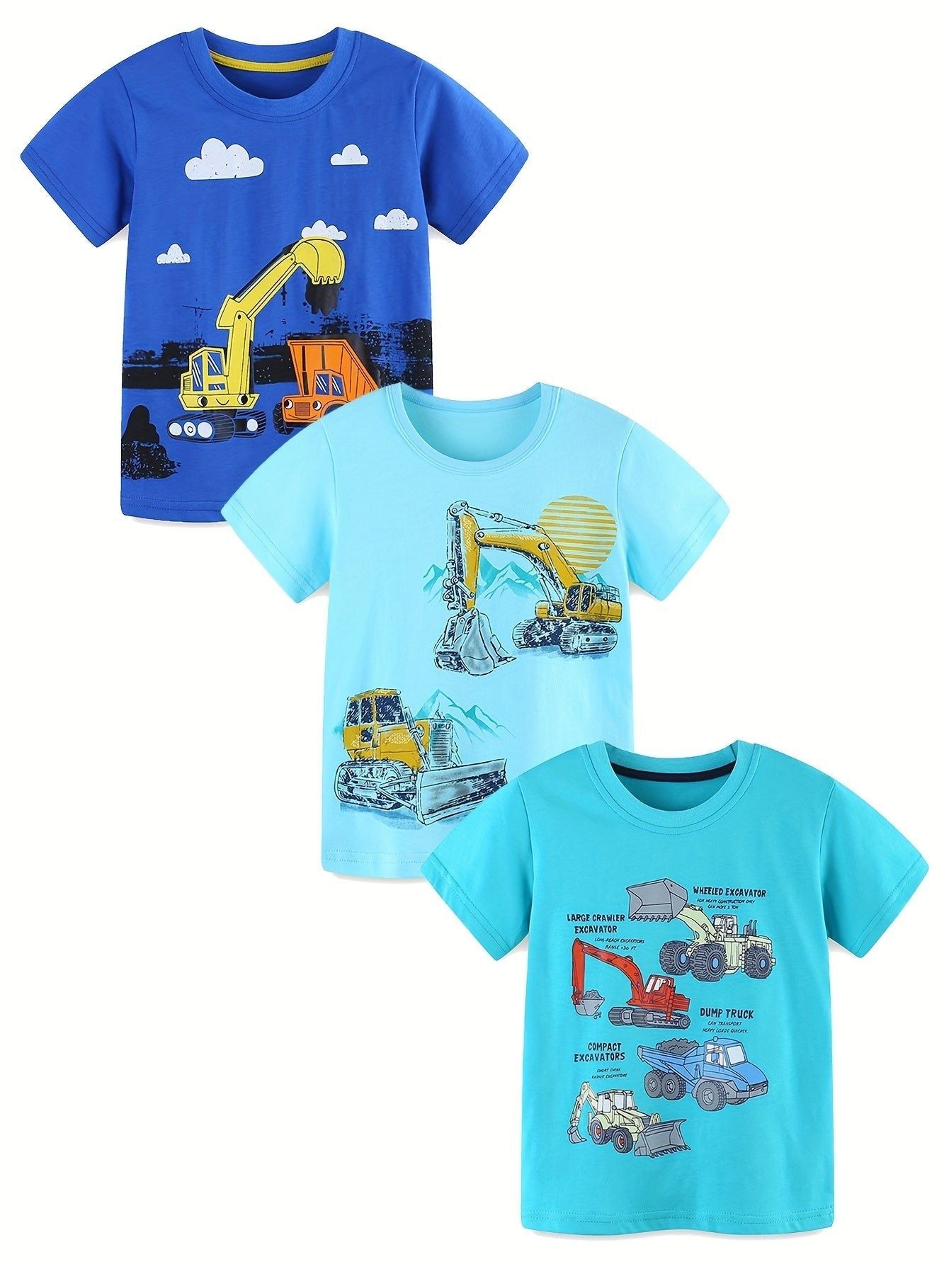 3pcs Fun Cartoon Print Crew Neck Short Sleeve Tees - Fashionqueene.com-3 pcs shirts