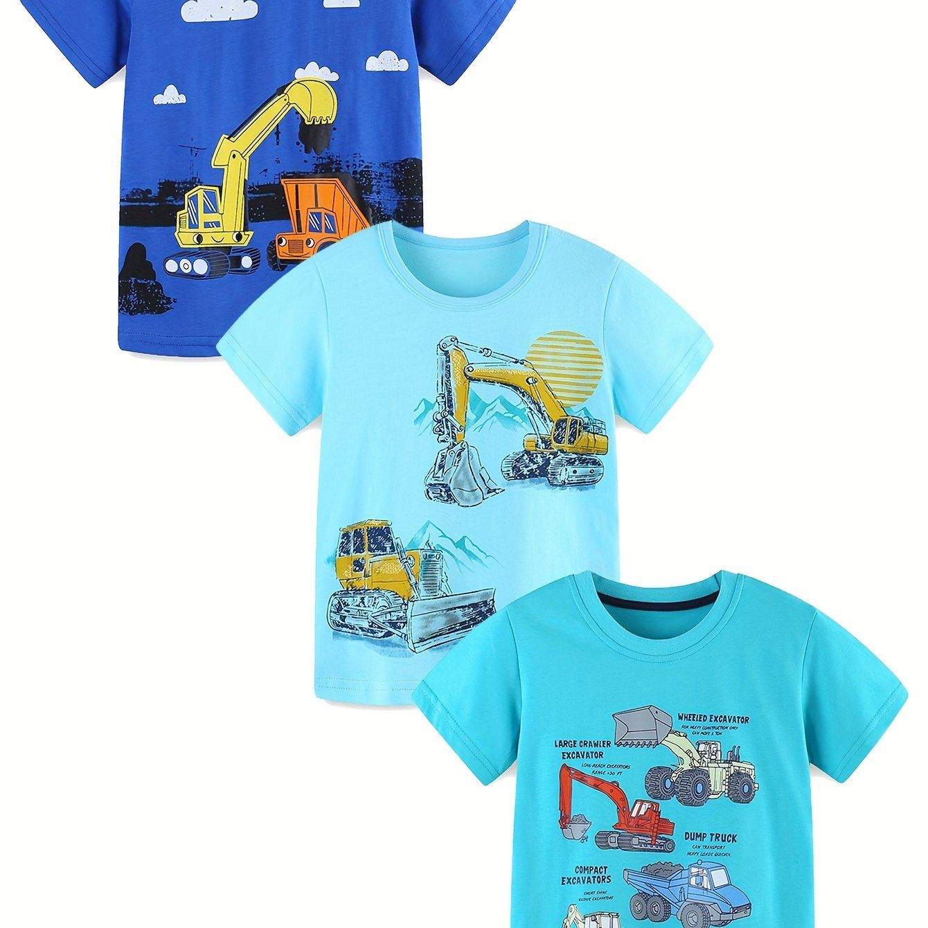 3pcs Fun Cartoon Print Crew Neck Short Sleeve Tees - Fashionqueene.com-3 pcs shirts