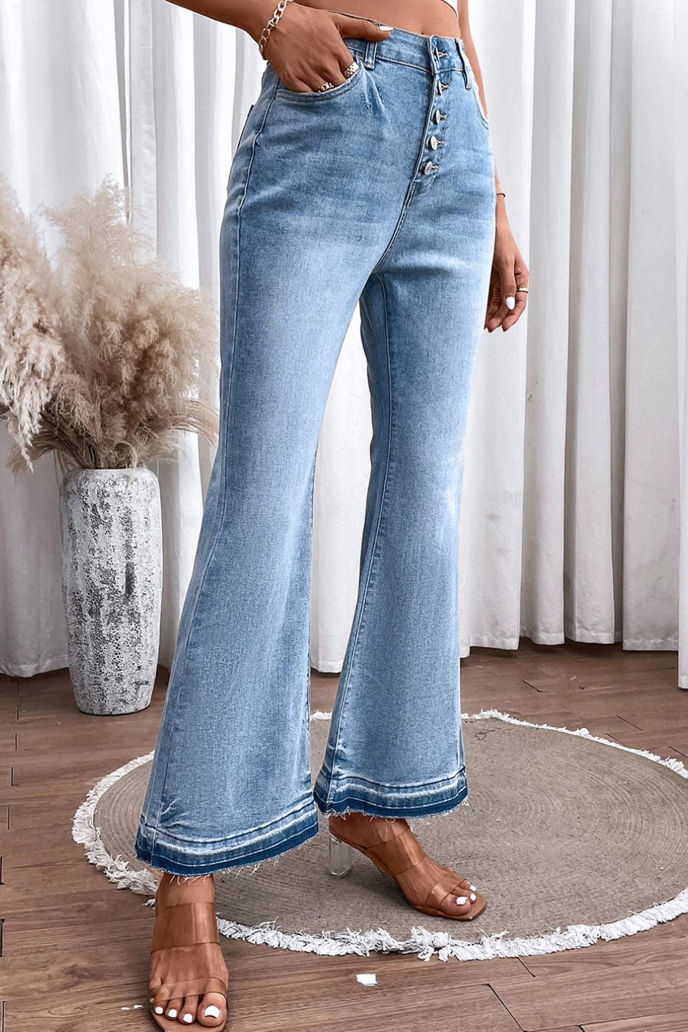 High Waist Button Fly Flared Jeans Medium / 10 Medium / 14 Medium / 8 Medium / 10-Medium / 14-Medium / 8-Medium / 12-Medium / 16-