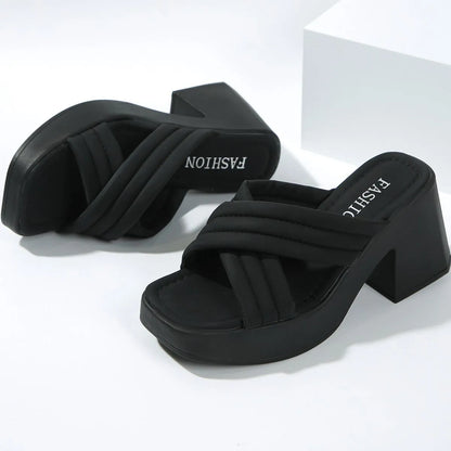 Open Toe Block Heels Sandals Black