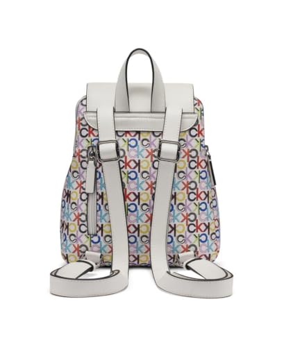 Calvin Klein Women's Elaine Signature Key Item Flap Backpack, Brown/Khaki/Luggage Saffiano, One Size