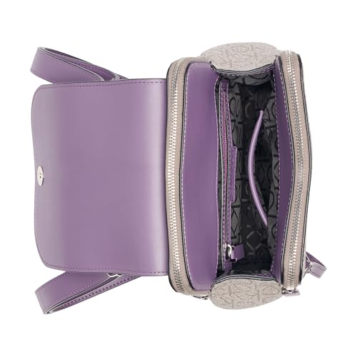 Calvin Klein Women's Elaine Signature Key Item Flap Backpack, Brown/Khaki/Luggage Saffiano, One Size