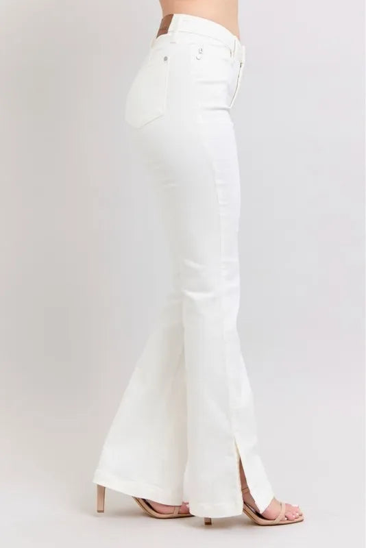 Judy Blue Full Size High Waist Side Slit Slim Bootcut Jeans Plus Size WHT / 14W WHT / 11(30) WHT / 0(24) WHT / 14W-WHT / 11(30)-WHT / 0(24)-WHT / 1(25)-WHT / 3(26)-WHT / 5(27)-WHT / 7(28)-WHT / 9(29)-WHT / 13(31)-WHT / 15(32)-WHT / 16W-WHT / 18W-WHT / 20W-WHT / 22W-WHT / 24W-