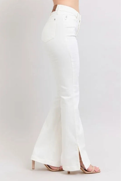 Judy Blue Full Size High Waist Side Slit Slim Bootcut Jeans Plus Size WHT / 14W WHT / 11(30) WHT / 0(24) WHT / 14W-WHT / 11(30)-WHT / 0(24)-WHT / 1(25)-WHT / 3(26)-WHT / 5(27)-WHT / 7(28)-WHT / 9(29)-WHT / 13(31)-WHT / 15(32)-WHT / 16W-WHT / 18W-WHT / 20W-WHT / 22W-WHT / 24W-