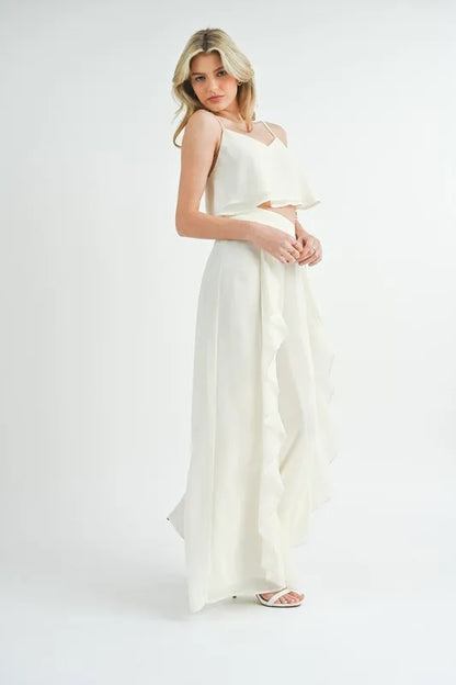 MABLE Crop Cami and Ruffled Wide Leg Pants Set Cream / S Cream / L Cream / M Cream / S-Cream / L-Cream / M-