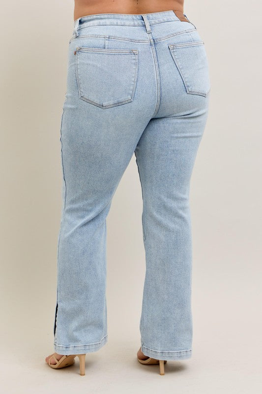 Judy Blue Full Size Tummy Control Vintage Wash Side Slit Slim Boot Jeans Plus Size Light / 14W Light / 16W Light / 18W Light / 14W-Light / 16W-Light / 18W-Light / 20W-Light / 22W-Light / 24W-Light / 0(24)-Light / 1(25)-Light / 3(26)-Light / 5(27)-Light / 7(28)-Light / 9(29)-Light / 11(30)-Light / 13(31)-Light / 15(32)-