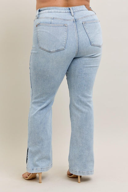 Judy Blue Full Size Tummy Control Vintage Wash Side Slit Slim Boot Jeans Plus Size Light / 14W Light / 16W Light / 18W Light / 14W-Light / 16W-Light / 18W-Light / 20W-Light / 22W-Light / 24W-Light / 0(24)-Light / 1(25)-Light / 3(26)-Light / 5(27)-Light / 7(28)-Light / 9(29)-Light / 11(30)-Light / 13(31)-Light / 15(32)-