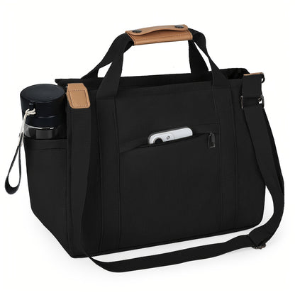 Women's Canvas Tote Bag with Multiple Pockets - Cute Crossbody Shoulder Purse for Work & Travel, Pink Mommy Handbag with Adjustable Strap