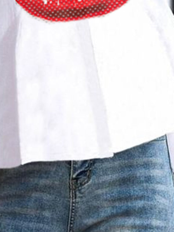 Sparkling Elegance: High-Low Loose Rhinestone High Neck Blouse WHITE / S WHITE / M WHITE / L WHITE / S-WHITE / M-WHITE / L-WHITE / XL-WHITE / 2XL-