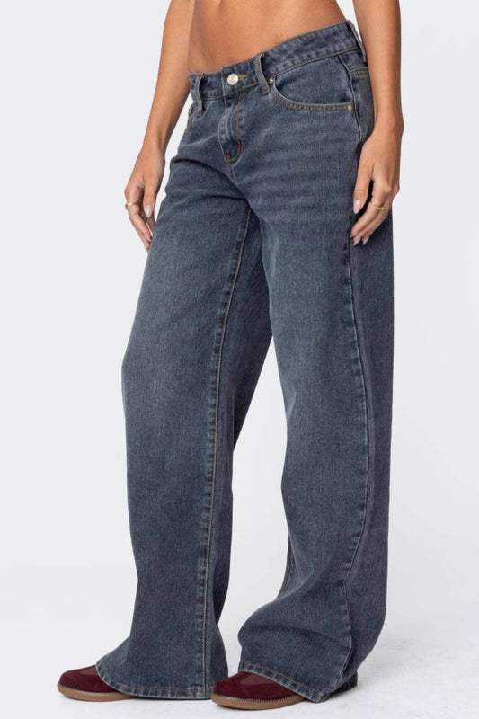 Wide Leg Jeans with Pockets Dusty Blue / L Dusty Blue / XL Dusty Blue / M Dusty Blue / L-Dusty Blue / XL-Dusty Blue / M-Dusty Blue / S-