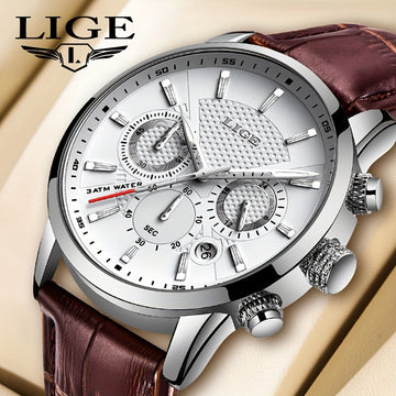 LIGE Fashion Watch Men's Top Brand Luxury Quartz Watch Leather Strap 30m Waterproof Business Casual Leather Watch Clock - Fashionqueene.com