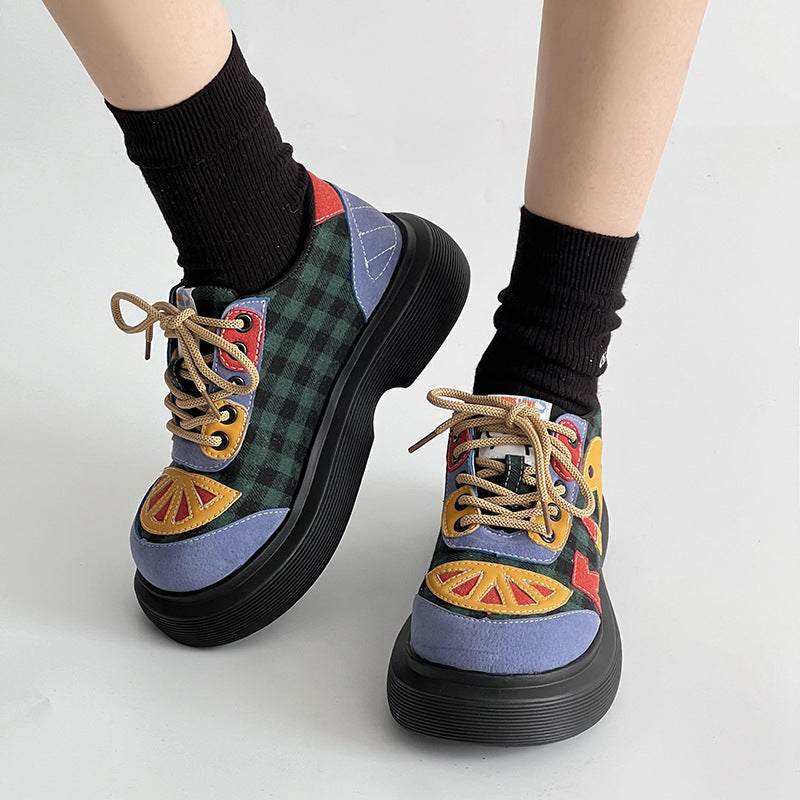 Lace Up Round Toe Plaid Platform Sneakers Dusty Blue / 35(US4) Dusty Blue / 36(US5) Dusty Blue / 37(US6) Dusty Blue / 35(US4)-Dusty Blue / 36(US5)-Dusty Blue / 37(US6)-Dusty Blue / 38(US7)-Dusty Blue / 39(US8)-Dusty Blue / 40(US9)-