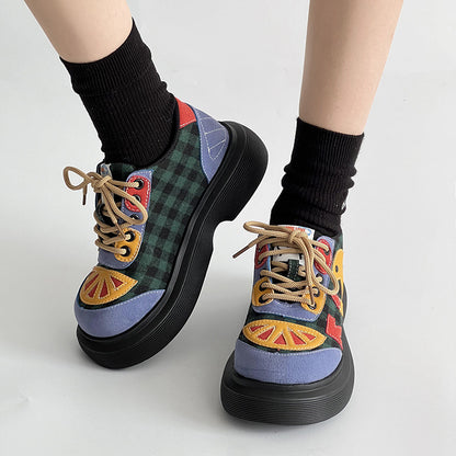 Lace Up Round Toe Plaid Platform Sneakers Dusty Blue / 35(US4) Dusty Blue / 36(US5) Dusty Blue / 37(US6) Dusty Blue / 35(US4)-Dusty Blue / 36(US5)-Dusty Blue / 37(US6)-Dusty Blue / 38(US7)-Dusty Blue / 39(US8)-Dusty Blue / 40(US9)-