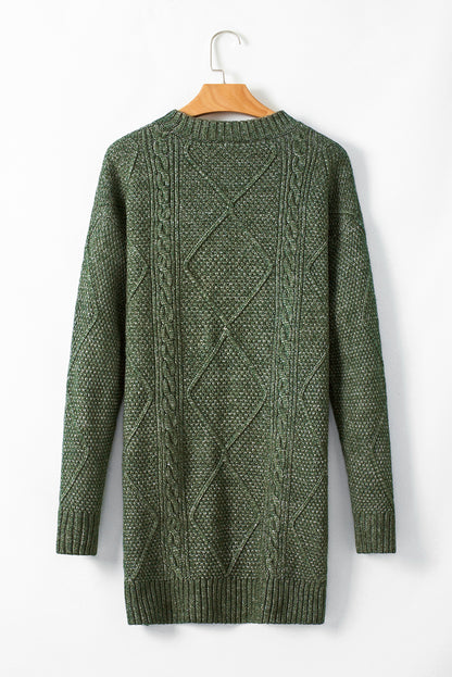 Coffee Cable Knit Drop Shoulder Loose Fit Sweater Dress