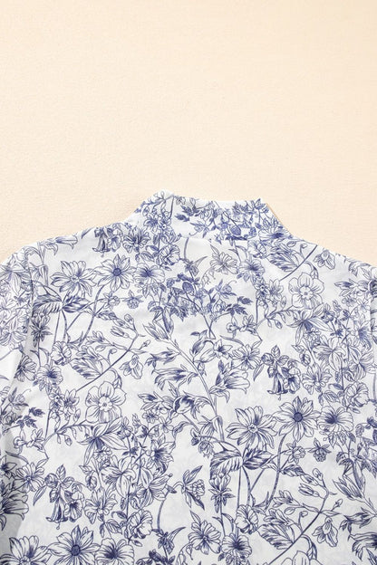 Printed Mock Neck Long Sleeve Blouse Light Blue / L Light Blue / XL Light Blue / M Light Blue / L-Light Blue / XL-Light Blue / M-Light Blue / S-