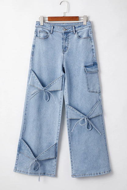Bowknot Decor Cargo Jeans Light Blue / 6 Light Blue / 8 Light Blue / 10 Light Blue / 6-Light Blue / 8-Light Blue / 10-Light Blue / 12-Light Blue / 14-Light Blue / 16-
