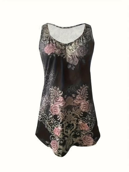[New Floral Print Fashion Vest] Summer New Casual Sleeveless Tops Floral Black Print Fashion Vest