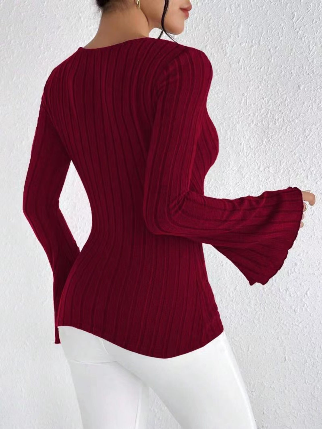 Ribbed Flare Sleeve Top Deep Rose / S Deep Rose / M Deep Rose / L Deep Rose / S-Deep Rose / M-Deep Rose / L-Deep Rose / XL-Burgundy / S-Burgundy / M-Burgundy / L-Burgundy / XL-Black / S-Black / M-Black / L-Black / XL-Deep Rose / XS-Burgundy / XS-Black / XS-Army Green / XS-Army Green / S-Army Green / M-Army Green / L-Army Green / XL-