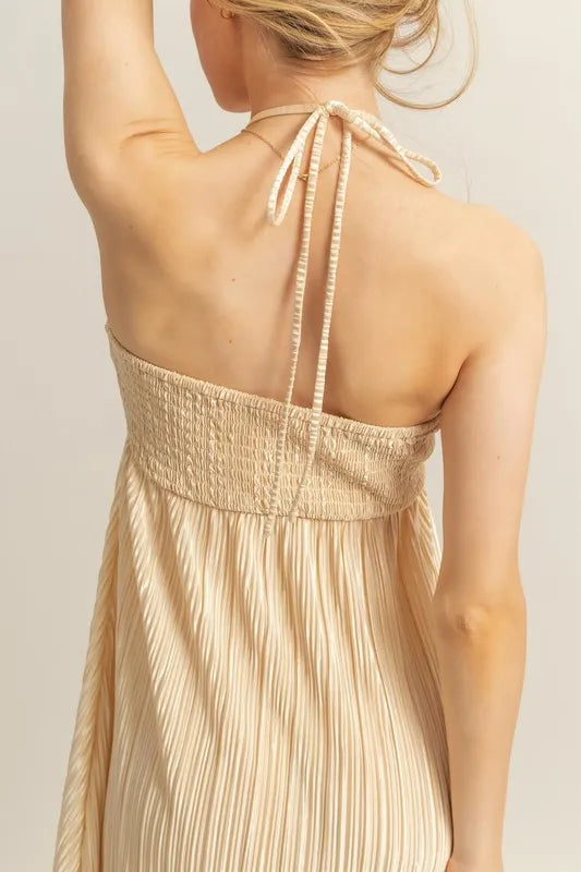 HYFVE Knotted Detail Halter Neck Flowy Maxi Dress Champagne / S Champagne / M Champagne / L Champagne / S-Champagne / M-Champagne / L-