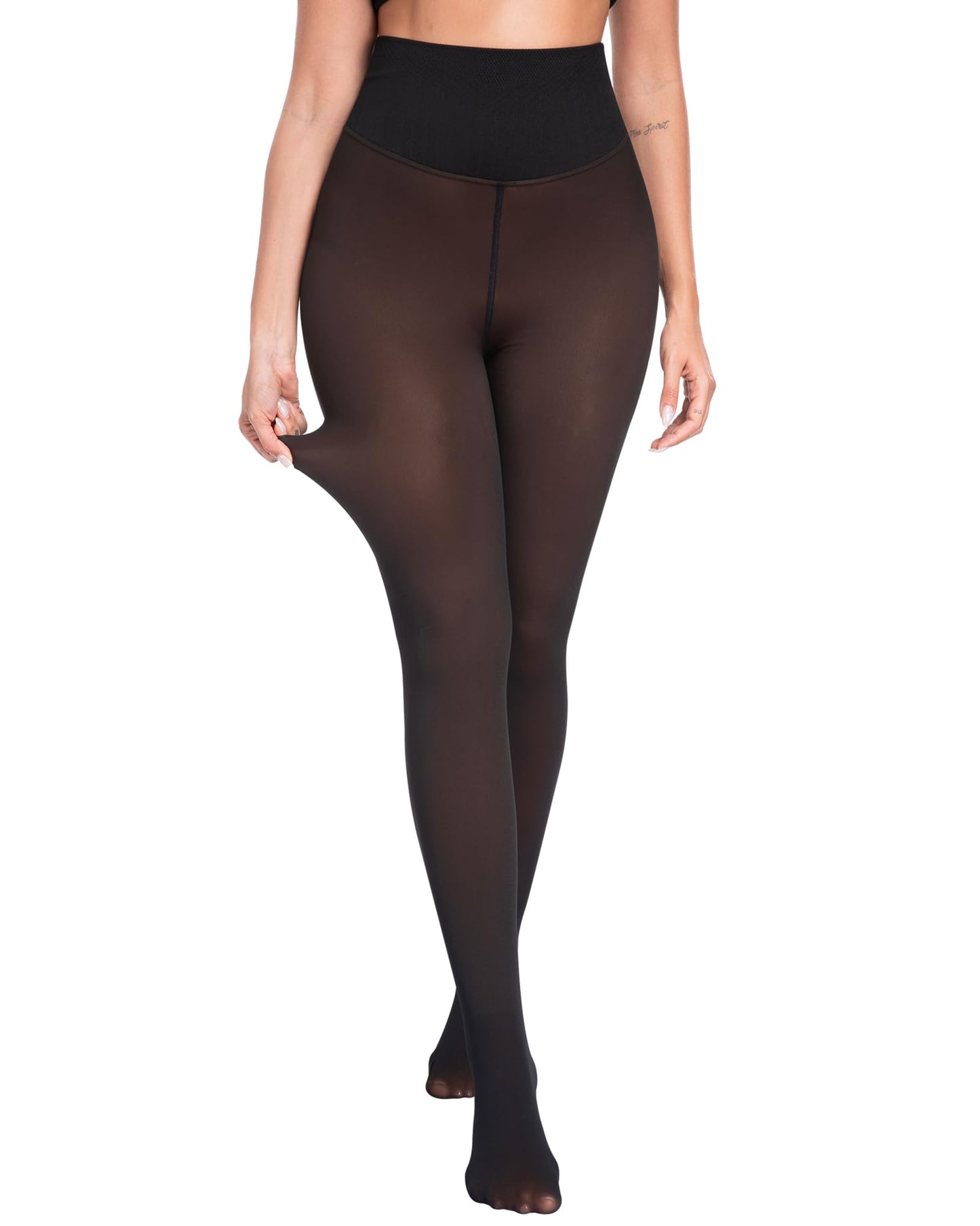 CHRLEISURE Women's Fleece Lined Tights - Fake Sheer Warm Pantyhose Thick Winter Leggings
