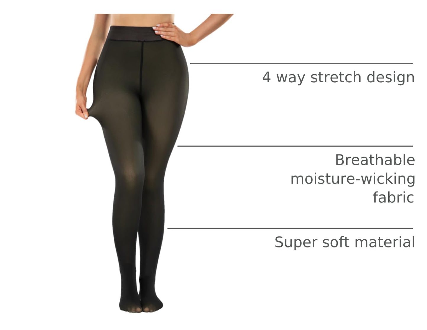 CHRLEISURE Women's Fleece Lined Tights - Fake Sheer Warm Pantyhose Thick Winter Leggings