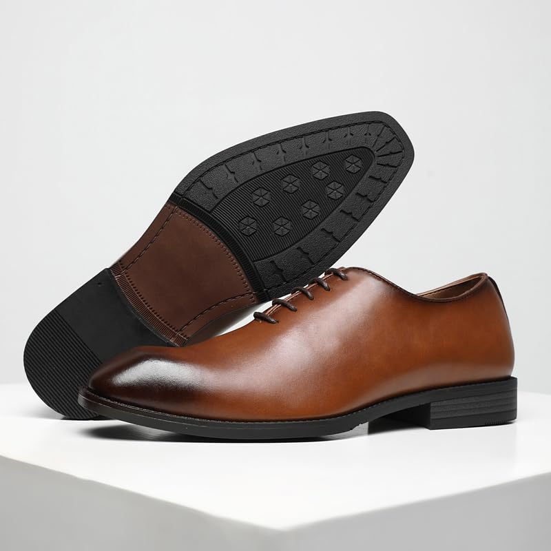 Ahico Men's Lace-Up Leather Shoes Classic Dress Shoes Oxford Shoes Formal Business Breathable and Comfortable, Casual and Work