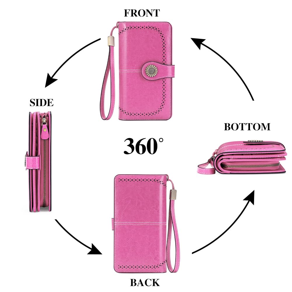 SENDEFN Wallets for Women Leather Credit Card Holder with RFID Blocking Large Capacity Wristlet