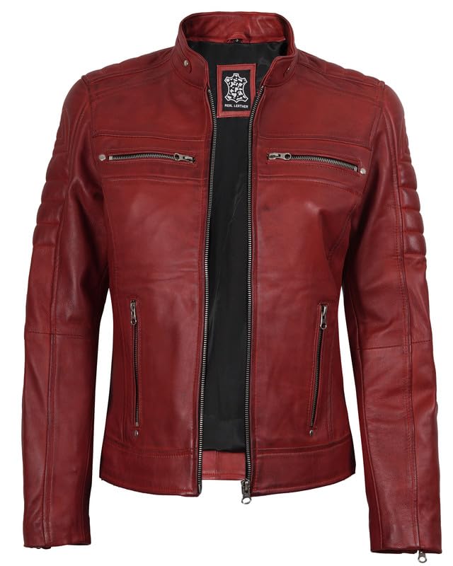 Decrum Leather Jacket Women - Stylish Casual Real Lambskin Leather Jackets for Women