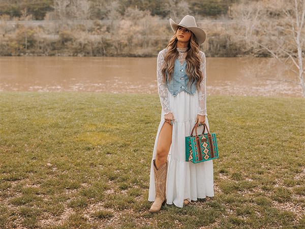 Wrangler Aztec Tote Bag for Women Boho Shoulder Purses and Handbags