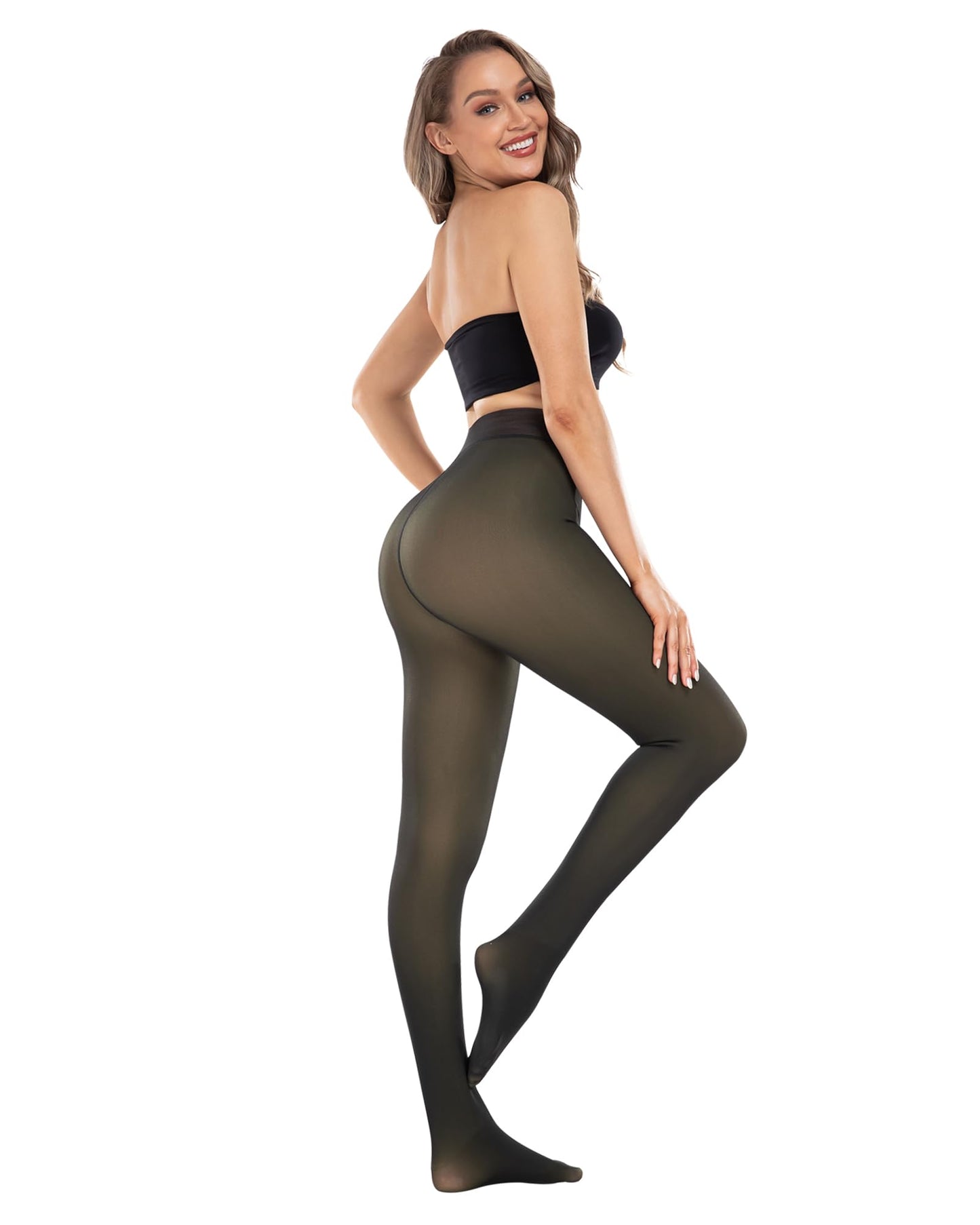 CHRLEISURE Women's Fleece Lined Tights - Fake Sheer Warm Pantyhose Thick Winter Leggings