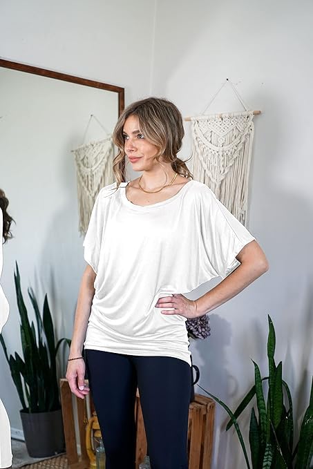 Free to Live 3 Pack Dolman Sleeve Tunic Dressy Business Casual Tops for Women Short Sleeve Shirts Work Outfits Travel Clothes