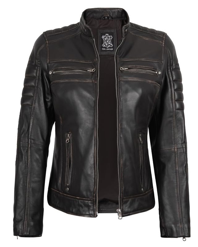 Decrum Leather Jacket Women - Stylish Casual Real Lambskin Leather Jackets for Women