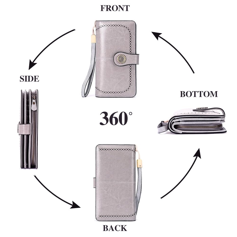 SENDEFN Wallets for Women Leather Credit Card Holder with RFID Blocking Large Capacity Wristlet