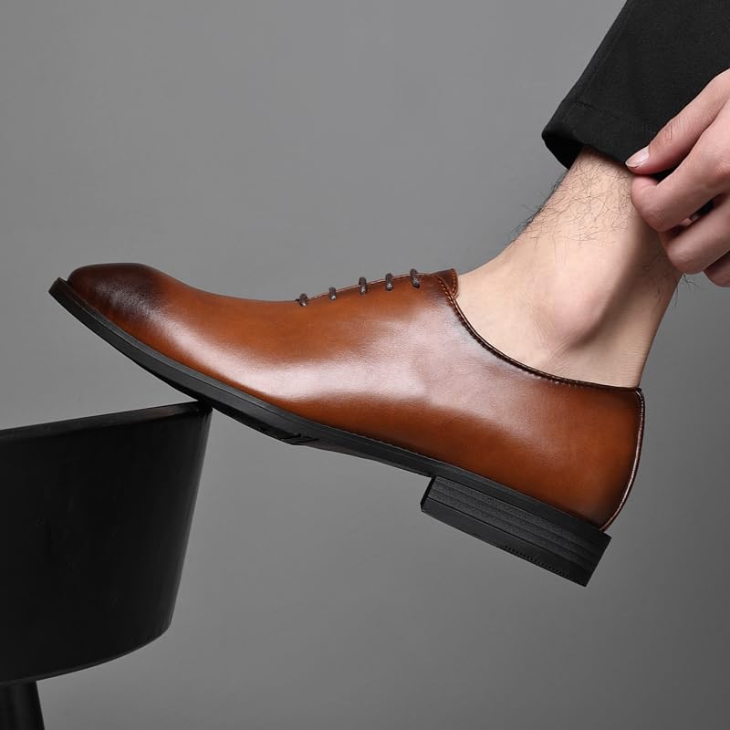 Ahico Men's Lace-Up Leather Shoes Classic Dress Shoes Oxford Shoes Formal Business Breathable and Comfortable, Casual and Work
