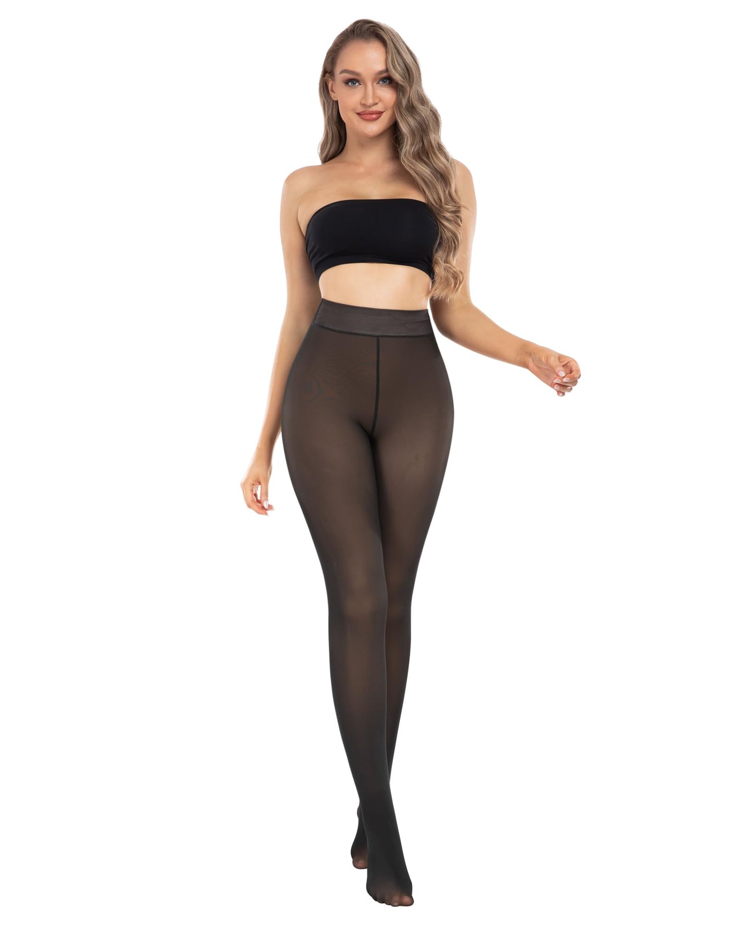 CHRLEISURE Women's Fleece Lined Tights - Fake Sheer Warm Pantyhose Thick Winter Leggings