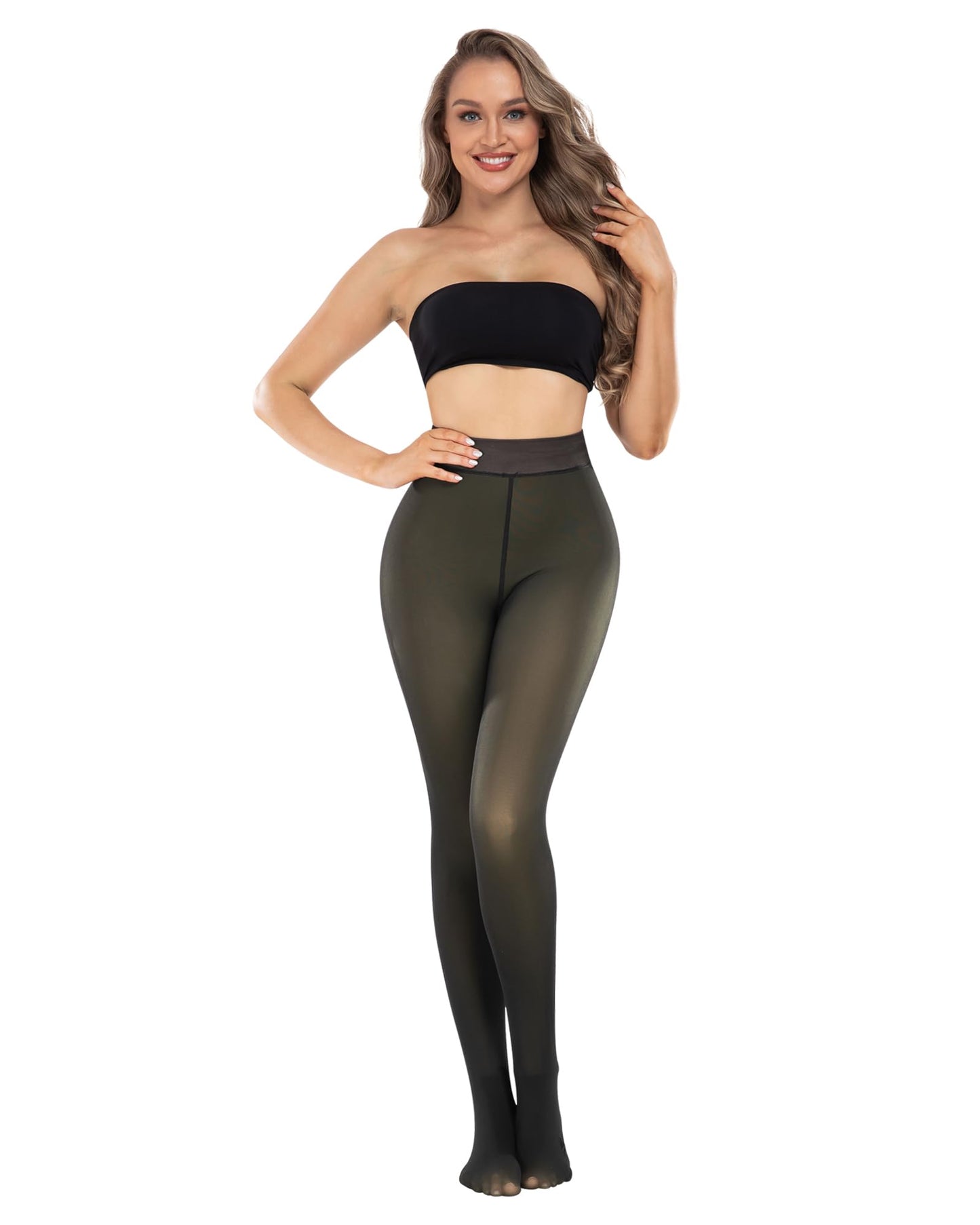 CHRLEISURE Women's Fleece Lined Tights - Fake Sheer Warm Pantyhose Thick Winter Leggings