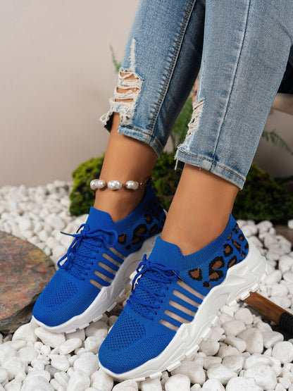 Cutout Leopard Lace Up Mesh Athletic Royal Blue