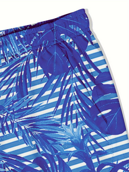 Men's Tropical Print Swim Trunks | Quick-Dry Polyester & Spandex Blend | Adjustable Drawstring Waistband | Built-In Compression Liner | Side Pockets with Drain Holes | Ideal for Beach and Water Sports, Water Sports Apparel |