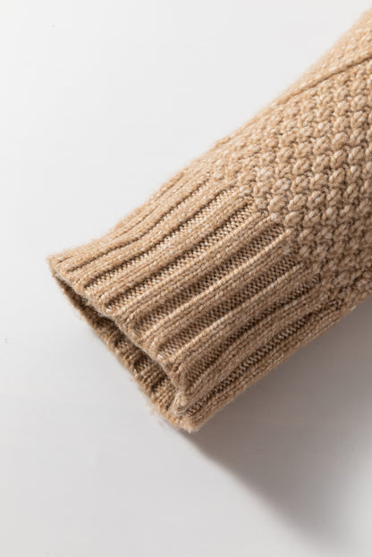 Coffee Cable Knit Drop Shoulder Loose Fit Sweater Dress