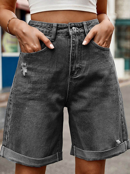 Chic High-Waisted Loose Jean Shorts with Buttoned Pockets GRAY / S GRAY / M GRAY / L GRAY / S-GRAY / M-GRAY / L-GRAY / XL-GRAY / 2XL-DEEP BLUE / S-DEEP BLUE / M-DEEP BLUE / L-DEEP BLUE / XL-DEEP BLUE / 2XL-LIGHT BLUE / S-LIGHT BLUE / M-LIGHT BLUE / L-LIGHT BLUE / XL-LIGHT BLUE / 2XL-
