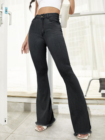 Raw Hem High Waist Flare Jeans Black / XS Black / S Black / M Black / XS-Black / S-Black / M-Black / L-