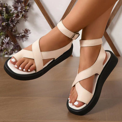 Crisscross Open Toe Platform Sandals Eggshell