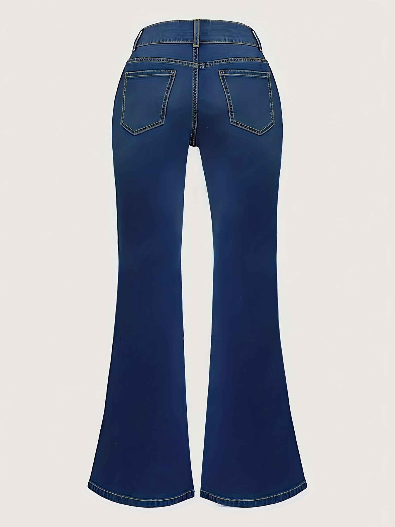 Vintage Style Plus Size Flared Jeans for Women, High Waist Denim with Button Detail Bell Bottoms