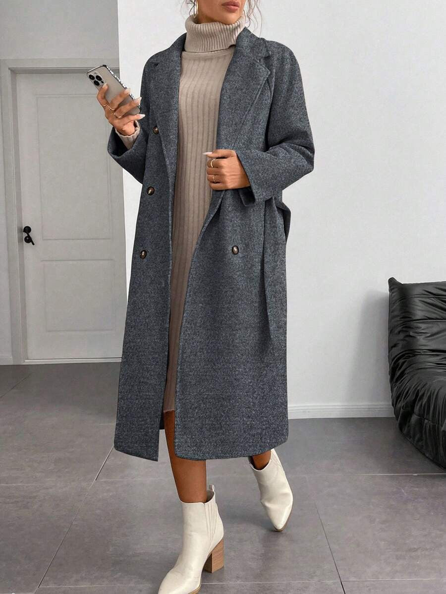 Chiquease Padded Double-Breasted Trench Coat with Large Lapel and Tie Waist – St