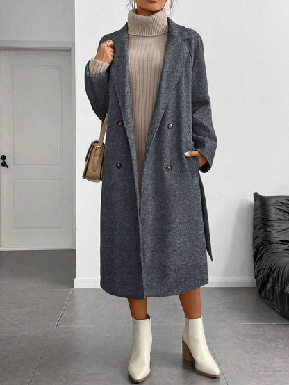 Chiquease Padded Double-Breasted Trench Coat with Large Lapel and Tie Waist – St